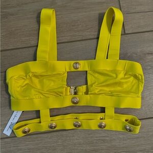 NWT $225 Monica Hansen Rich & Fab Cut Out Bikini TOP yellow Revolve gold